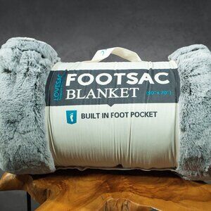 Lovesac Footsac Blanket 50x70 Faux Fur Gray Built-In Foot Pocket NEW
